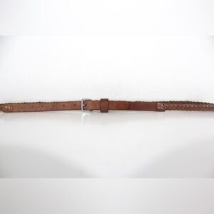 Super Skinny Braided Tan Brown Leather Belt Woven Silver Buckle Narrow